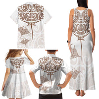 New Zealand Manta Ray Tattoo Family Matching Tank Maxi Dress and Hawaiian Shirt Aotearoa Maori Haehae Beige LT14 - Polynesian Pride