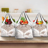 New Zealand Manta Ray Tattoo Grocery Bag Aotearoa Maori Haehae Beige LT14 3-pack One Size White - Polynesian Pride