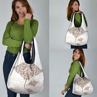 New Zealand Manta Ray Tattoo Grocery Bag Aotearoa Maori Haehae Beige LT14 - Polynesian Pride