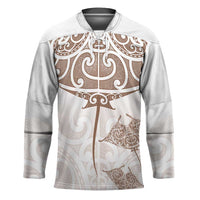 New Zealand Manta Ray Tattoo Hockey Jersey Aotearoa Maori Haehae Beige LT14 Unisex White - Polynesian Pride