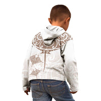 New Zealand Manta Ray Tattoo Kid Hoodie Aotearoa Maori Haehae Beige LT14 - Polynesian Pride