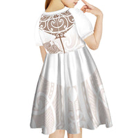 New Zealand Manta Ray Tattoo Kid Short Sleeve Dress Aotearoa Maori Haehae Beige LT14 - Polynesian Pride