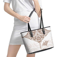 New Zealand Manta Ray Tattoo Leather Tote Bag Aotearoa Maori Haehae Beige LT14 - Polynesian Pride