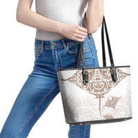 New Zealand Manta Ray Tattoo Leather Tote Bag Aotearoa Maori Haehae Beige LT14 - Polynesian Pride