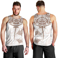 New Zealand Manta Ray Tattoo Men Tank Top Aotearoa Maori Haehae Beige LT14 - Polynesian Pride
