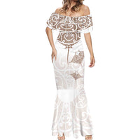 New Zealand Manta Ray Tattoo Mermaid Dress Aotearoa Maori Haehae Beige LT14 - Polynesian Pride