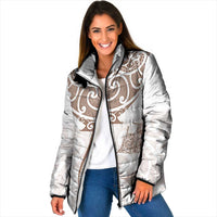 New Zealand Manta Ray Tattoo Padded Jacket Aotearoa Maori Haehae Beige - Polynesian Pride