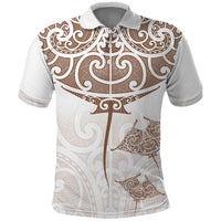 New Zealand Manta Ray Tattoo Polo Shirt Aotearoa Maori Haehae Beige - Polynesian Pride