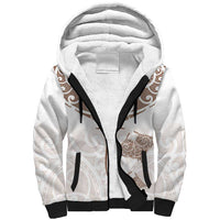 New Zealand Manta Ray Tattoo Sherpa Hoodie Aotearoa Maori Haehae Beige LT14 Unisex White - Polynesian Pride