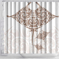 New Zealand Manta Ray Tattoo Shower Curtain Aotearoa Maori Haehae Beige LT14 - Polynesian Pride