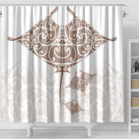 New Zealand Manta Ray Tattoo Shower Curtain Aotearoa Maori Haehae Beige LT14 - Polynesian Pride