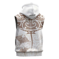 New Zealand Manta Ray Tattoo Sleeveless Hoodie Aotearoa Maori Haehae Beige LT14 - Polynesian Pride