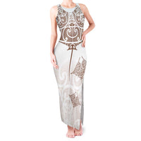 New Zealand Manta Ray Tattoo Tank Maxi Dress Aotearoa Maori Haehae Beige LT14 Women White - Polynesian Pride