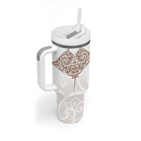 New Zealand Manta Ray Tattoo Tumbler With Handle Aotearoa Maori Haehae Beige LT14 - Polynesian Pride
