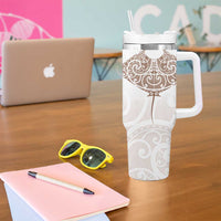 New Zealand Manta Ray Tattoo Tumbler With Handle Aotearoa Maori Haehae Beige LT14 - Polynesian Pride