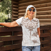 New Zealand Manta Ray Tattoo Women Polo Shirt Aotearoa Maori Haehae Beige - Polynesian Pride