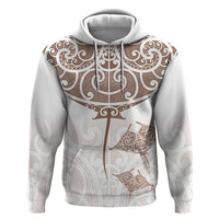 New Zealand Manta Ray Tattoo Zip Hoodie Aotearoa Maori Haehae Beige LT14 Pullover Hoodie White - Polynesian Pride