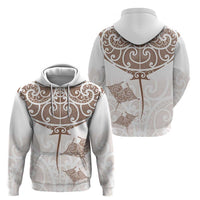 New Zealand Manta Ray Tattoo Zip Hoodie Aotearoa Maori Haehae Beige LT14 - Polynesian Pride