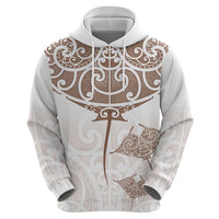 New Zealand Manta Ray Tattoo Zip Hoodie Aotearoa Maori Haehae Beige LT14 - Polynesian Pride
