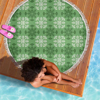 Green Hawaiian Quilt Beach Blanket Hawaii Pineapple Monstera Palaka Motifs - Polynesian Pride