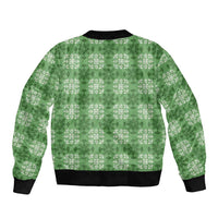 Green Hawaiian Quilt Bomber Jacket Hawaii Pineapple Monstera Palaka Motifs - Polynesian Pride