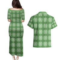 Green Hawaiian Quilt Couples Matching Puletasi and Hawaiian Shirt Hawaii Pineapple Monstera Palaka Motifs LT14 - Polynesian Pride