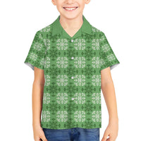 Green Hawaiian Quilt Family Matching Off Shoulder Maxi Dress and Hawaiian Shirt Hawaii Pineapple Monstera Palaka Motifs LT14 Son's Shirt Green - Polynesian Pride