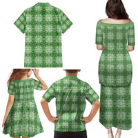Green Hawaiian Quilt Family Matching Puletasi and Hawaiian Shirt Hawaii Pineapple Monstera Palaka Motifs LT14 - Polynesian Pride