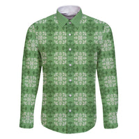 Green Hawaiian Quilt Family Matching Puletasi and Hawaiian Shirt Hawaii Pineapple Monstera Palaka Motifs LT14 Dad's Shirt - Long Sleeve Green - Polynesian Pride