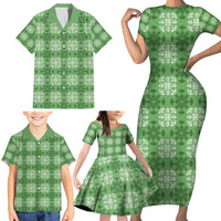 Green Hawaiian Quilt Family Matching Short Sleeve Bodycon Dress and Hawaiian Shirt Hawaii Pineapple Monstera Palaka Motifs LT14 - Polynesian Pride