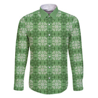 Green Hawaiian Quilt Family Matching Summer Maxi Dress and Hawaiian Shirt Hawaii Pineapple Monstera Palaka Motifs LT14 Dad's Shirt - Long Sleeve Green - Polynesian Pride