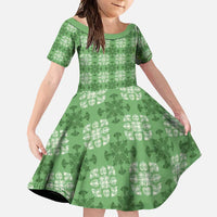 Green Hawaiian Quilt Family Matching Tank Maxi Dress and Hawaiian Shirt Hawaii Pineapple Monstera Palaka Motifs LT14 Daughter's Dress Green - Polynesian Pride