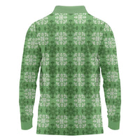 Green Hawaiian Quilt Long Sleeve Polo Shirt Hawaii Pineapple Monstera Palaka Motifs LT14 - Polynesian Pride