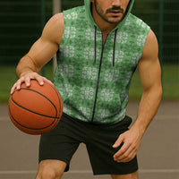 Green Hawaiian Quilt Sleeveless Zip Hoodie Hawaii Pineapple Monstera Palaka Motifs LT14 - Polynesian Pride