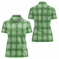 Green Hawaiian Quilt Women Polo Shirt Hawaii Pineapple Monstera Palaka Motifs - Polynesian Pride
