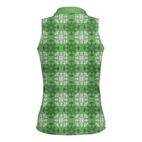 Green Hawaiian Quilt Women Sleeveless Polo Shirt Hawaii Pineapple Monstera Palaka Motifs LT14 - Polynesian Pride