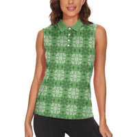 Green Hawaiian Quilt Women Sleeveless Polo Shirt Hawaii Pineapple Monstera Palaka Motifs LT14 - Polynesian Pride