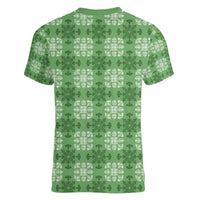 Green Hawaiian Quilt Women V-Neck T-Shirt Hawaii Pineapple Monstera Palaka Motifs LT14 - Polynesian Pride