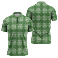 Green Hawaiian Quilt Zipper Polo Shirt Hawaii Pineapple Monstera Palaka Motifs LT14 - Polynesian Pride