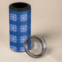 Royal Blue Hawaiian Quilt 4 in 1 Can Cooler Tumbler Hawaii Pineapple Monstera Palaka Motifs LT14 - Polynesian Pride