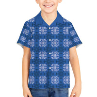 Royal Blue Hawaiian Quilt Family Matching Long Sleeve Bodycon Dress and Hawaiian Shirt Hawaii Pineapple Monstera Palaka Motifs LT14 Son's Shirt Royal Blue - Polynesian Pride