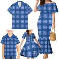 Royal Blue Hawaiian Quilt Family Matching Mermaid Dress and Hawaiian Shirt Hawaii Pineapple Monstera Palaka Motifs LT14 - Polynesian Pride