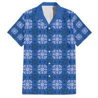 Royal Blue Hawaiian Quilt Family Matching Off The Shoulder Long Sleeve Dress and Hawaiian Shirt Hawaii Pineapple Monstera Palaka Motifs LT14 Dad's Shirt - Short Sleeve Royal Blue - Polynesian Pride