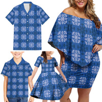 Royal Blue Hawaiian Quilt Family Matching Off Shoulder Short Dress and Hawaiian Shirt Hawaii Pineapple Monstera Palaka Motifs LT14 - Polynesian Pride
