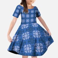 Royal Blue Hawaiian Quilt Family Matching Summer Maxi Dress and Hawaiian Shirt Hawaii Pineapple Monstera Palaka Motifs LT14 Daughter's Dress Royal Blue - Polynesian Pride