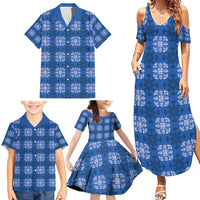 Royal Blue Hawaiian Quilt Family Matching Summer Maxi Dress and Hawaiian Shirt Hawaii Pineapple Monstera Palaka Motifs LT14 - Polynesian Pride