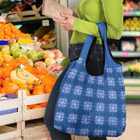 Royal Blue Hawaiian Quilt Grocery Bag Hawaii Pineapple Monstera Palaka Motifs - Polynesian Pride