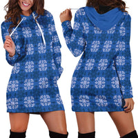 Royal Blue Hawaiian Quilt Hoodie Dress Hawaii Pineapple Monstera Palaka Motifs LT14 - Polynesian Pride