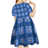 Royal Blue Hawaiian Quilt Kid Short Sleeve Dress Hawaii Pineapple Monstera Palaka Motifs LT14 - Polynesian Pride