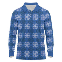 Royal Blue Hawaiian Quilt Long Sleeve Polo Shirt Hawaii Pineapple Monstera Palaka Motifs LT14 Royal Blue - Polynesian Pride